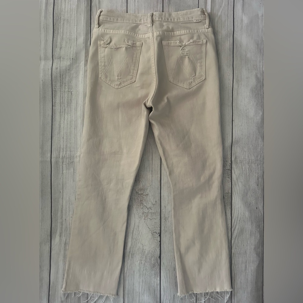 Mother High Waisted Rascal Ankle Fray in Soft Pink Ivory Stretch Jeans Sz 27
